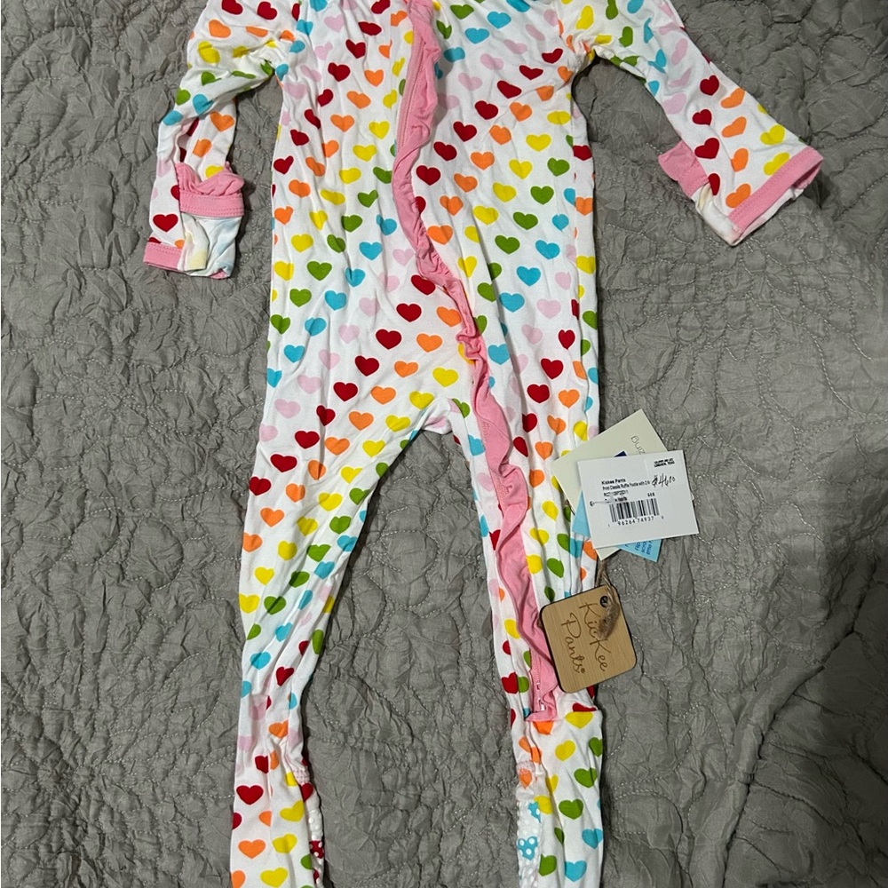 Kickee Pants rainbow heart Footies One Piece